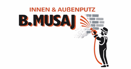 Firmenlogo von B.Musaj in schwarzer Schrift auf orangenem Hintergrund.